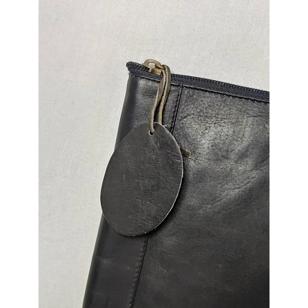 Leather London Co Black Leather Portfolio Document Pouch Travel Organizer‎ Zip